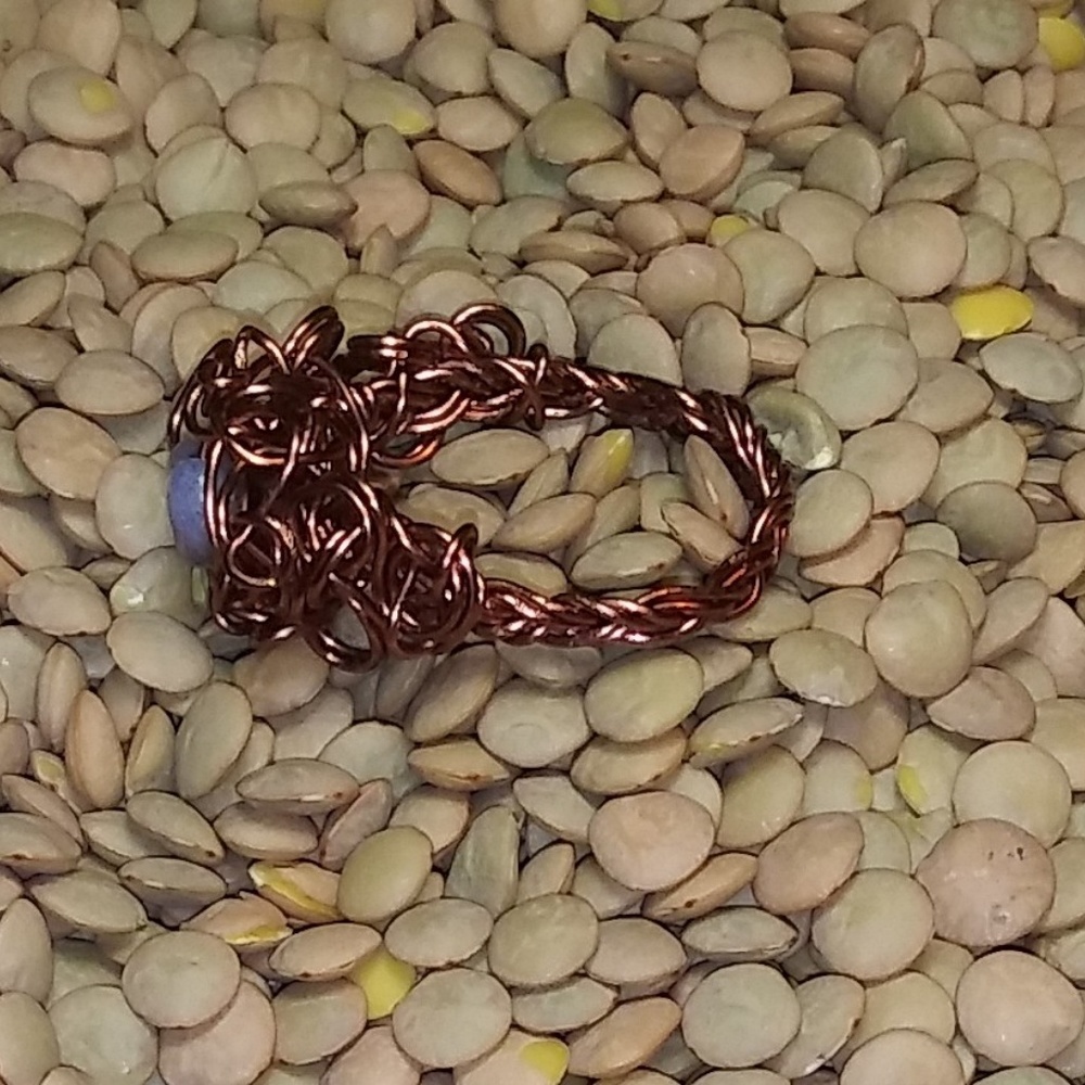 Caged Heart Design Copper Braided Hand Crafted Ring with Glass Heart - Picture 3 of 4